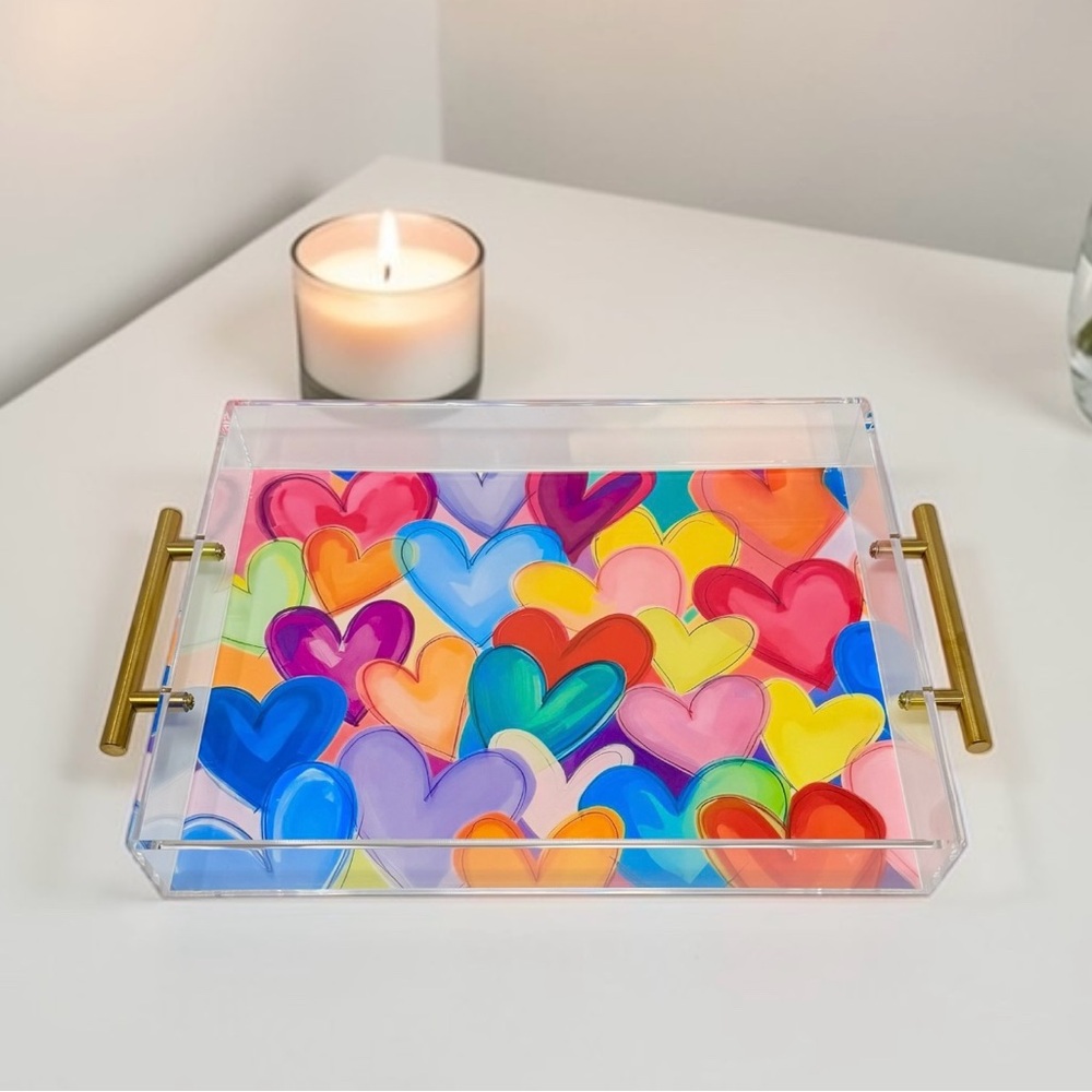 New Colorful Hearts  Acrylic Tray